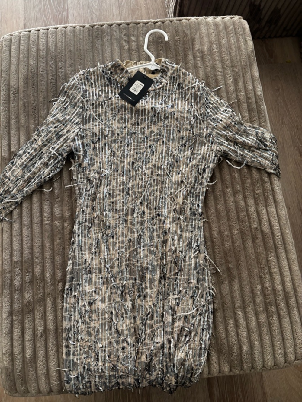 Fashion Nova Beige and Black Tweed Wedding Guest Dress (Brand New) with tags.